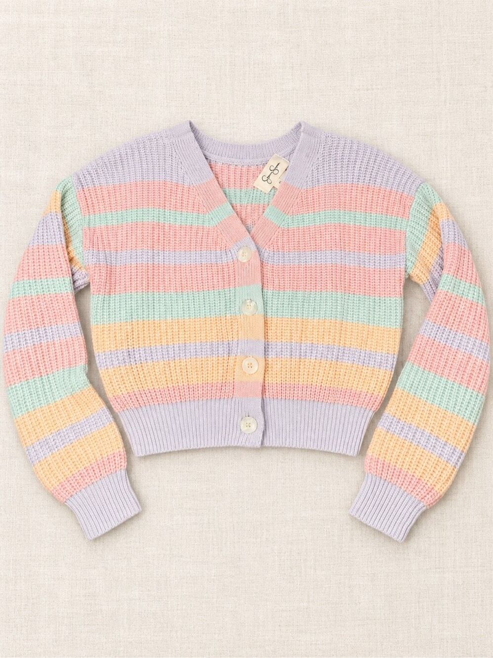 Jessica Simpson Pastel Stripe Cropped Cardigan Women’s L Balloon Sleeve
